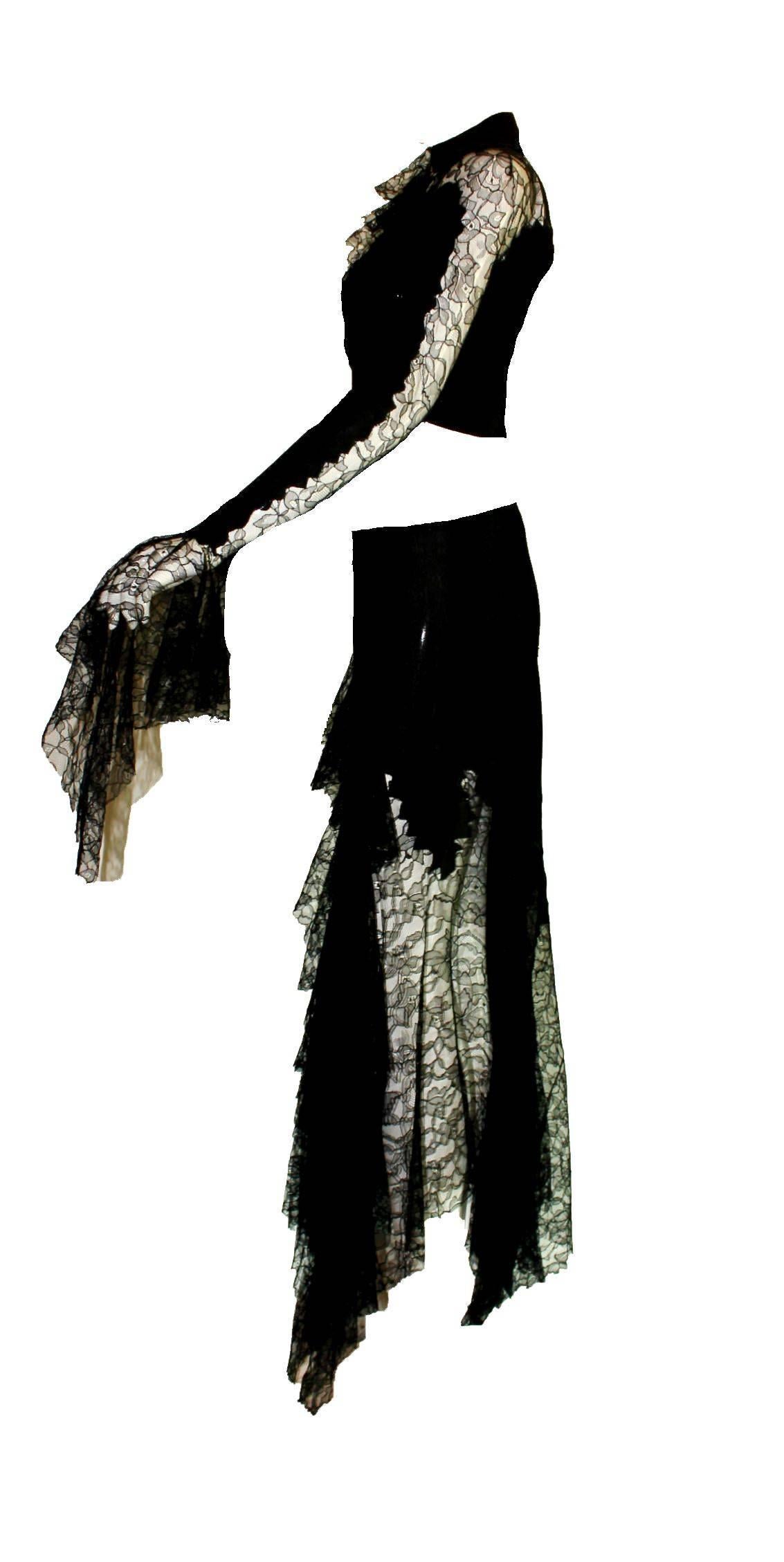 Women's Breathtaking Gianni Versace Couture 1990s Black Silk & Lace Ensemble 
