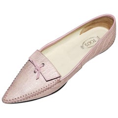 TOD'S Exotic Crocodile Skin Pink Hand-sewn Moccassins Loafers Slippers