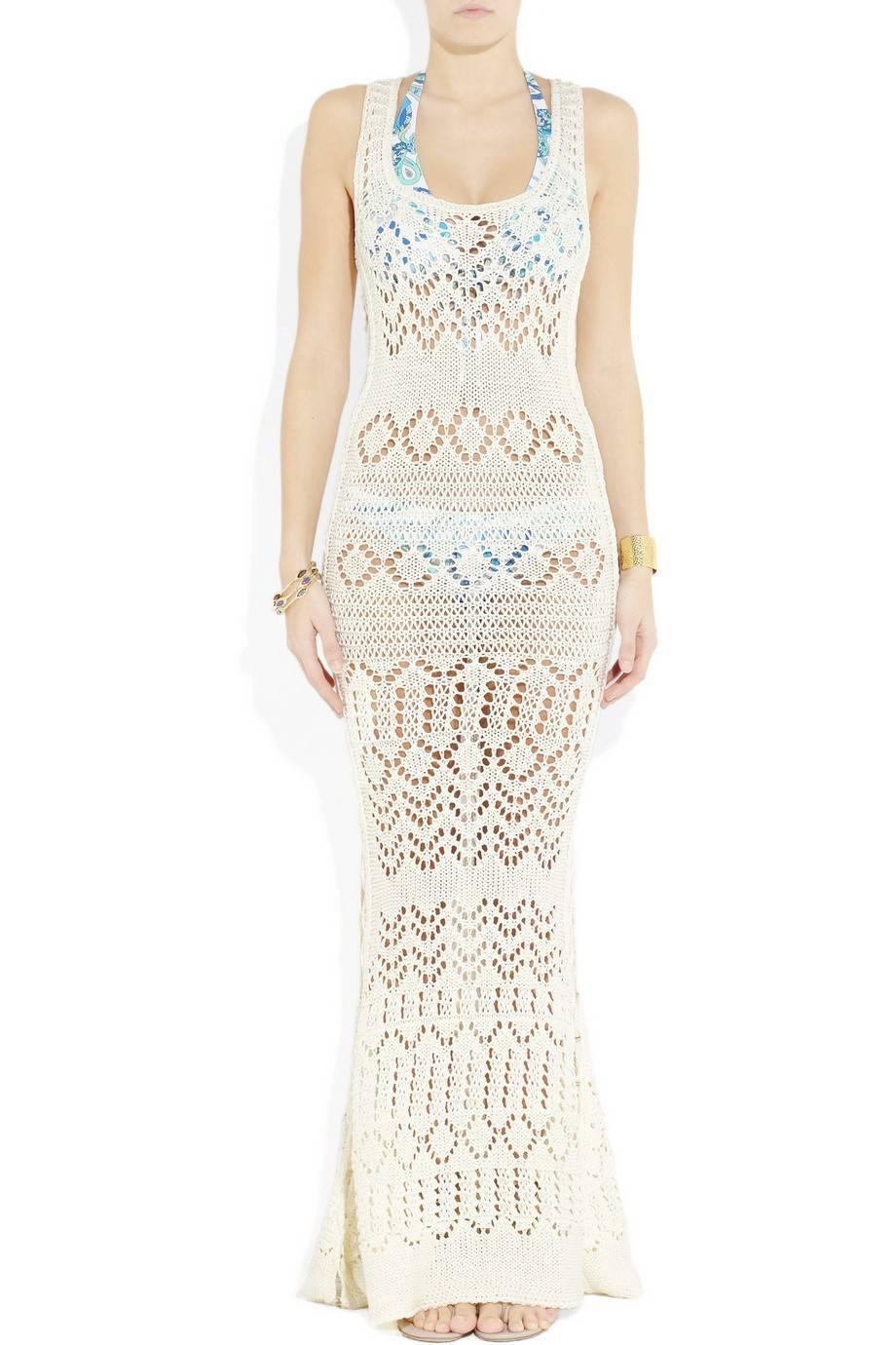 Beige Robe de mariée Emilio Pucci Peter Dundas en maille crochet cloutée, taille 42, non portée en vente