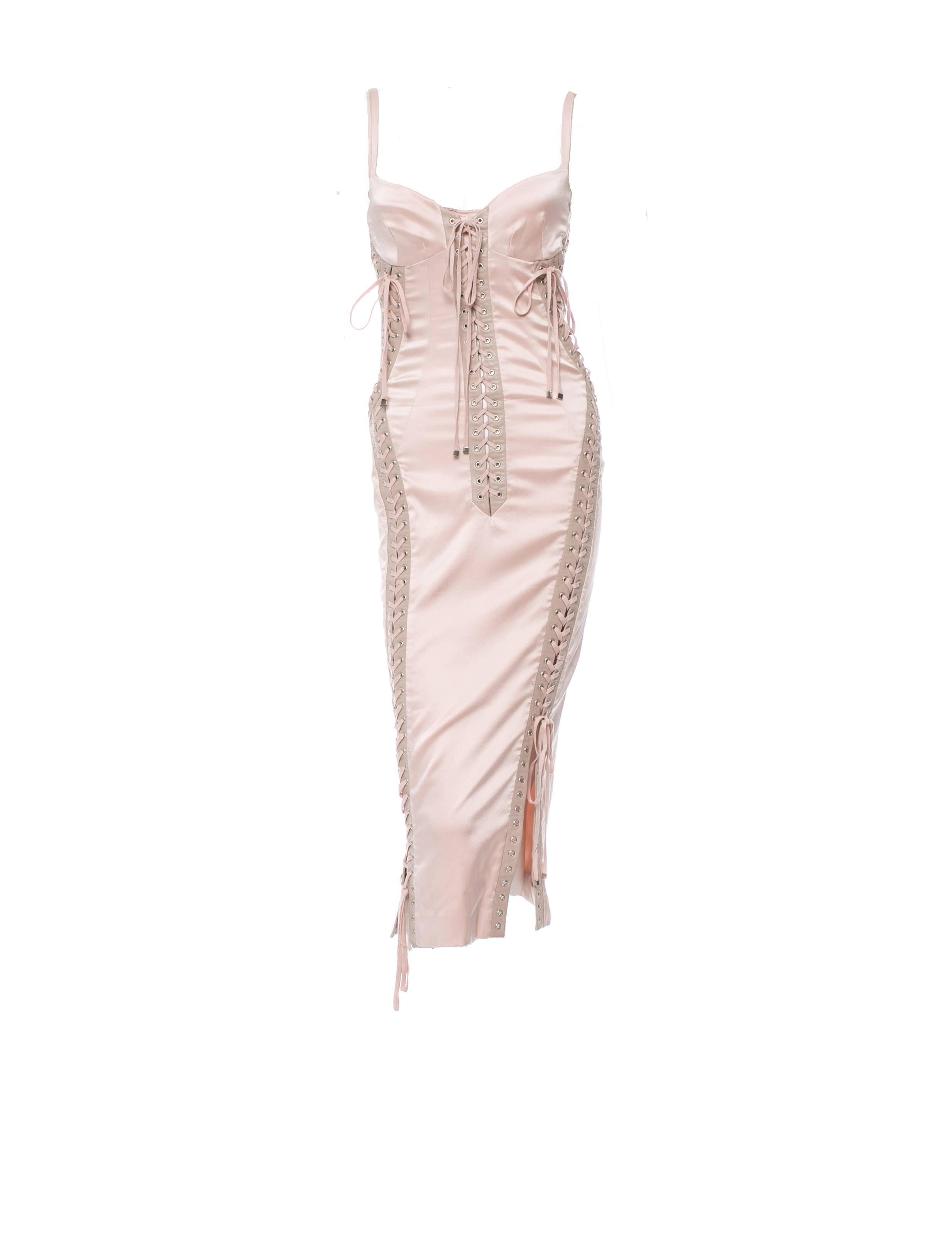 Iconic Dolce & Gabbana Lace Leather & Silk Corset Dress In New Condition In Switzerland, CH