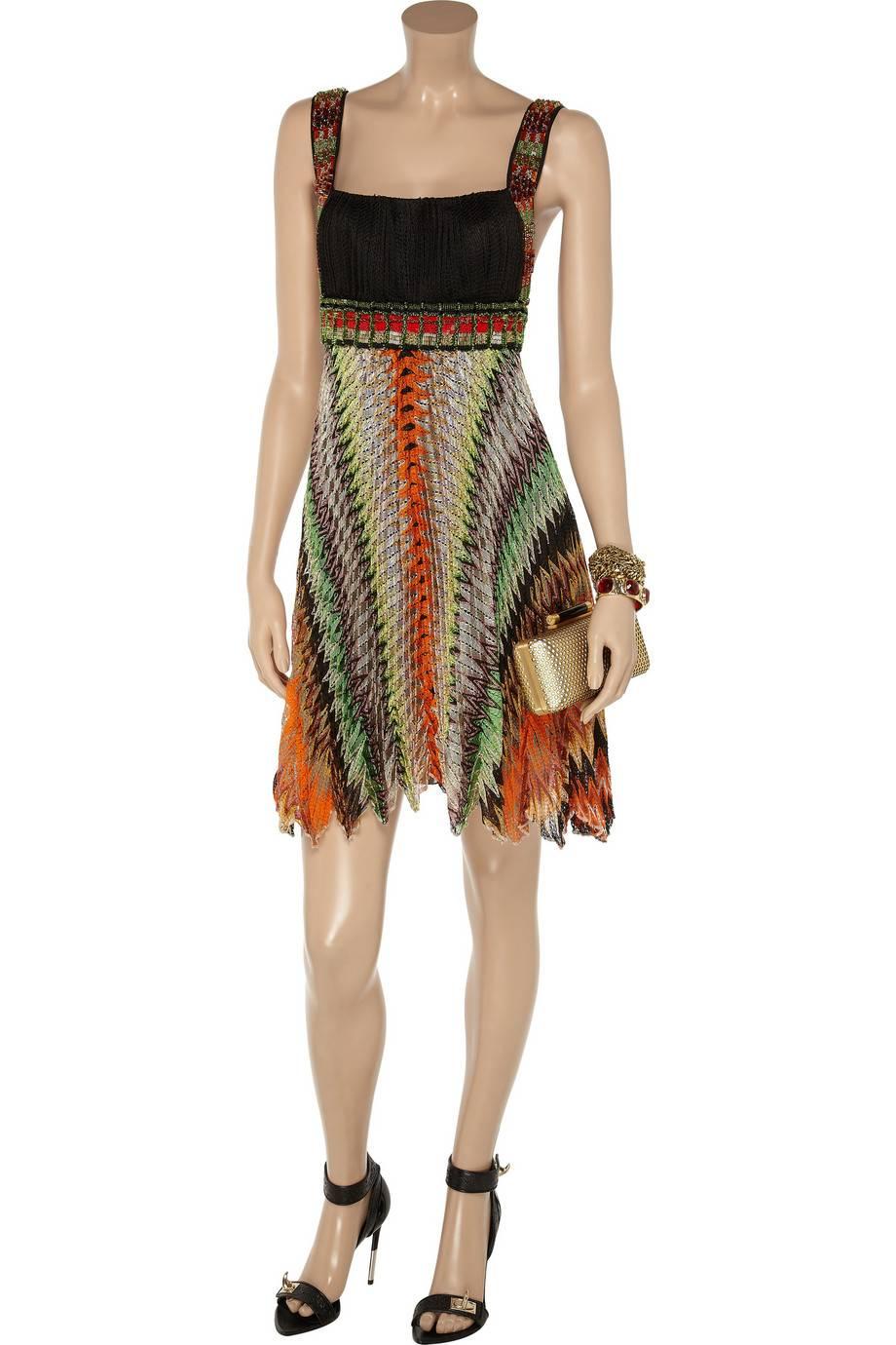 Missoni Multicolor Crochet Knit Beaded Crystal Dress In New Condition In Switzerland, CH