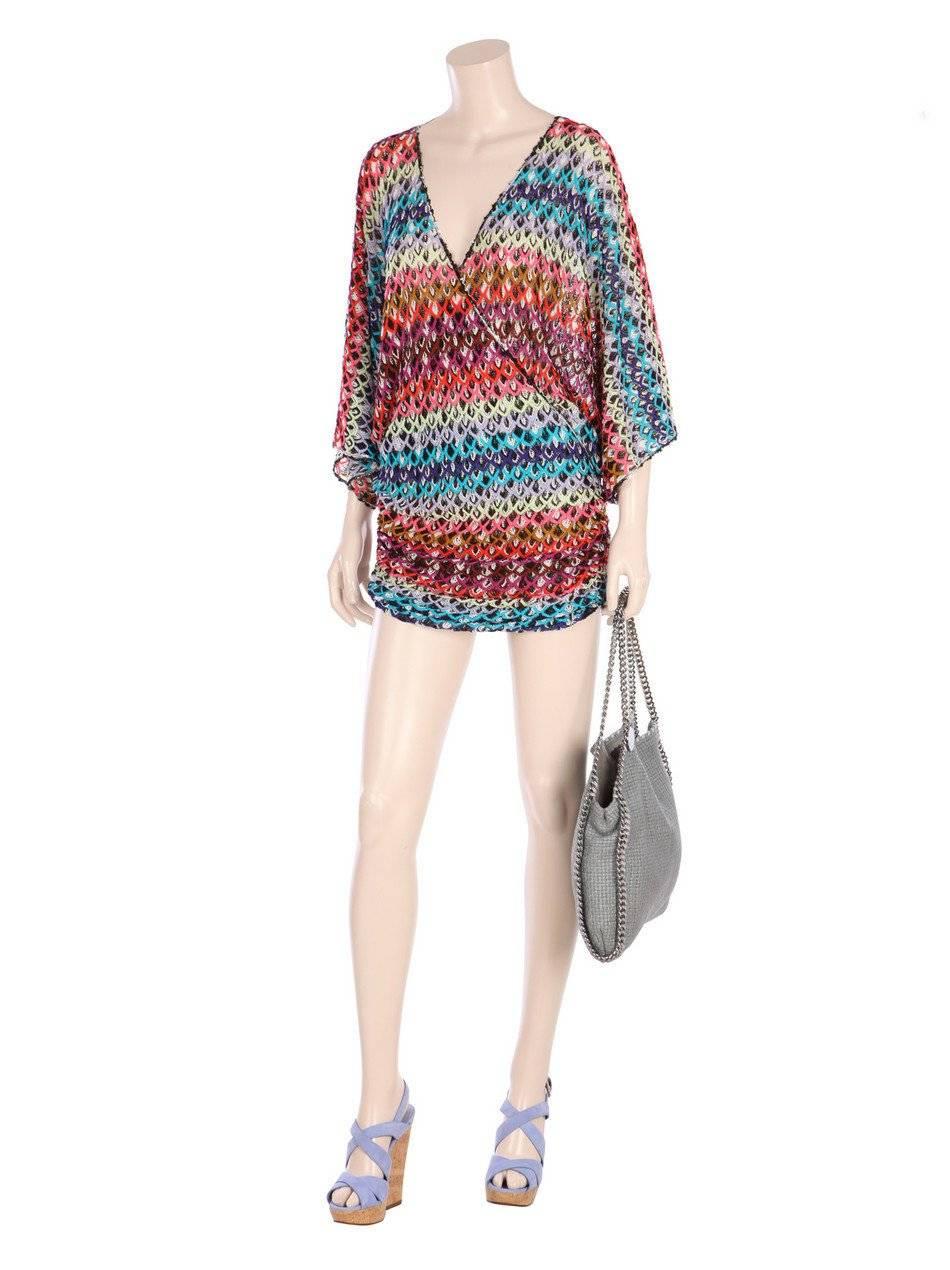 Women's Missoni Multicolor Crochet Knit Mini Kaftan Tunic Dress Cover Up