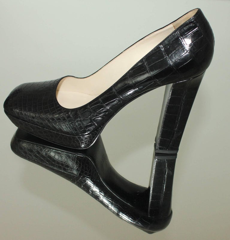 Exotic Prada Black Crocodile Platform High Heels For Sale at 1stdibs
