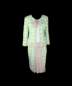Iconic Chanel Lesage Fantasy Tweed and Silk Camellia Pastels Skirt Suit