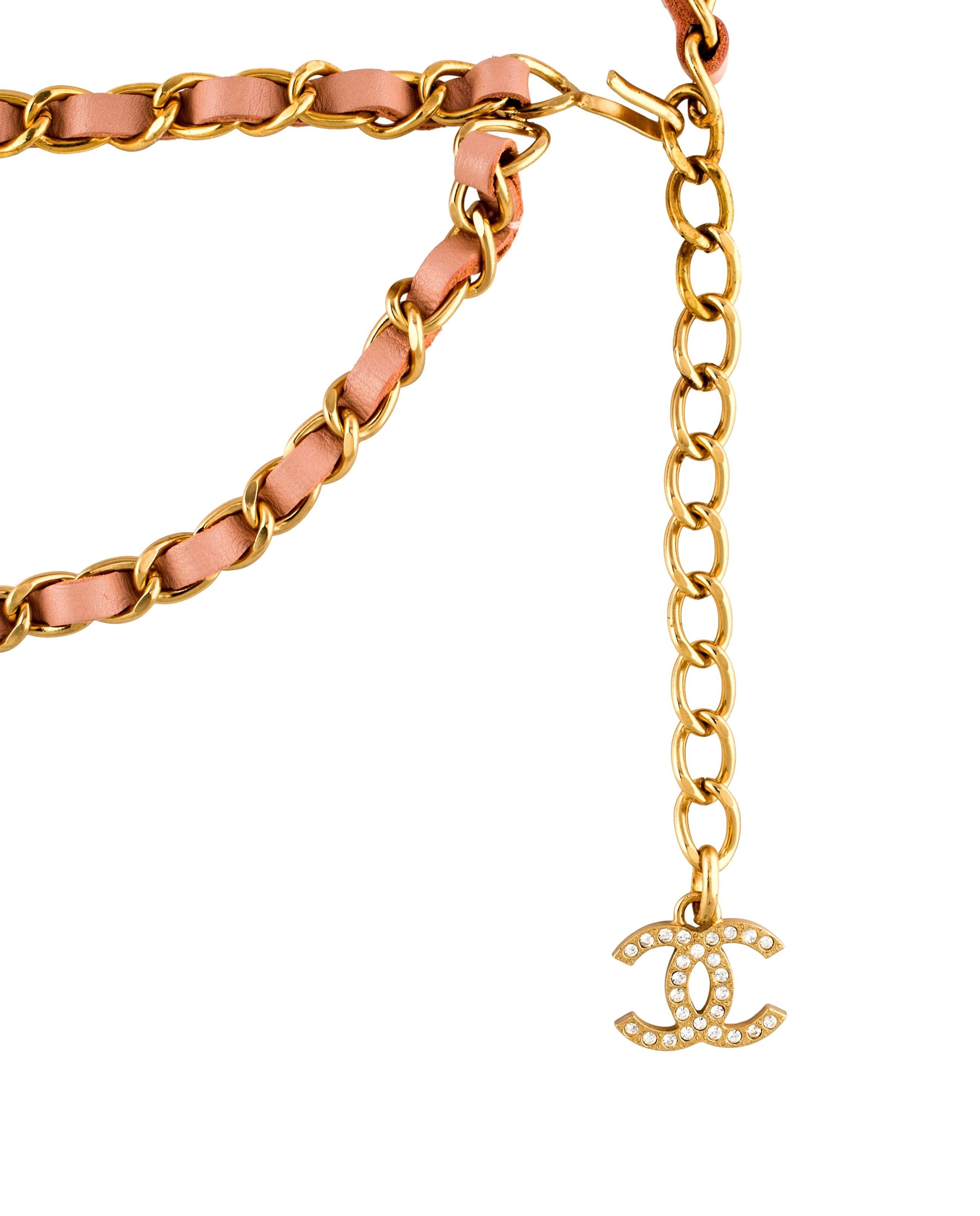 Chanel - Ceinture ou collier en cuir et chaîne avec logo CC en forme d'aigle et strass Excellent état à Switzerland, CH