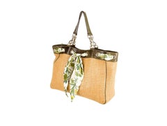 Exotic Gucci Woven Straw Flora Silk Tote Handbag Shopper