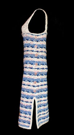 UNWORN Chanel Multicolor Signature Gripoix Button Crochet Knit Dress Gown 34