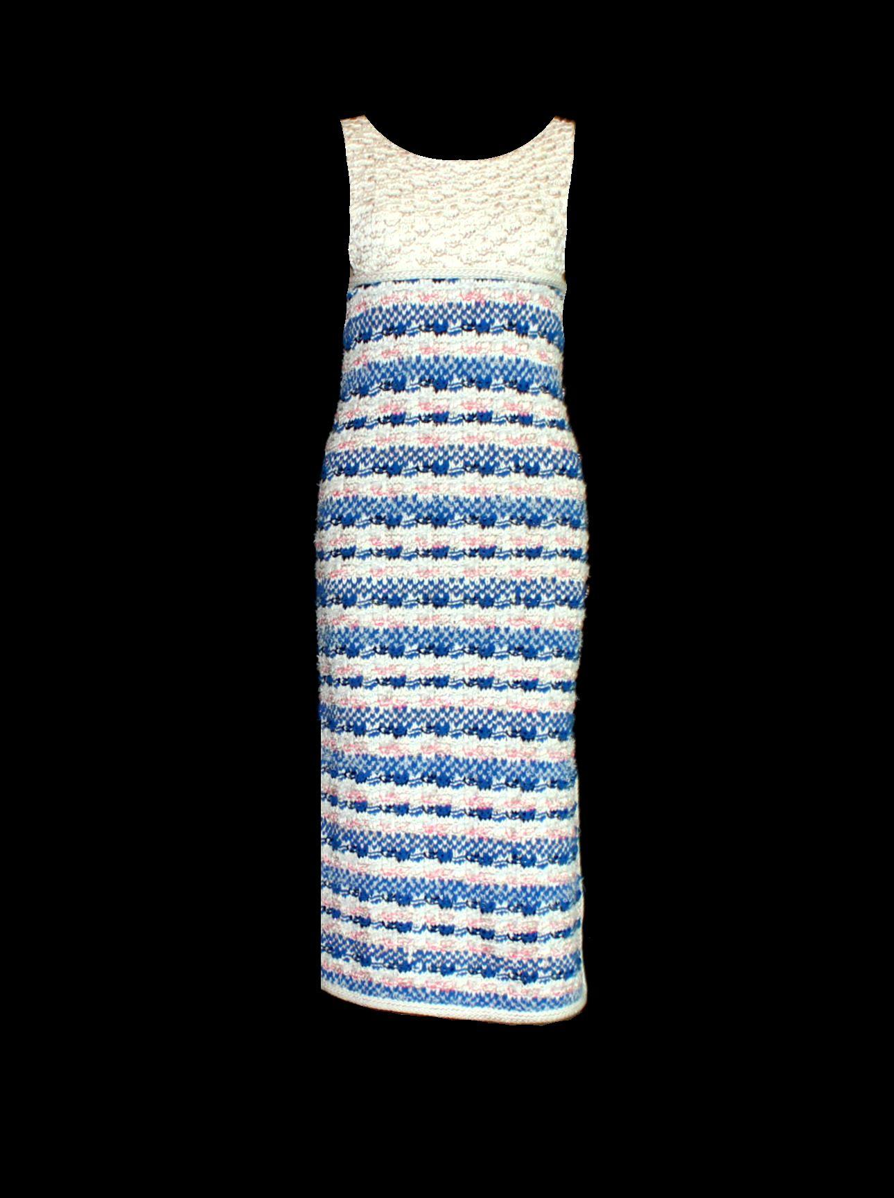 Gris Robe Chanel Signature Gripoix boutonnée en maille crochetée multicolore 34 DUBAI en vente