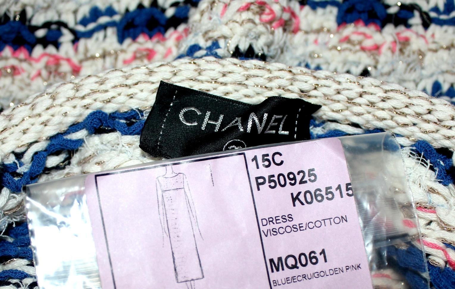 Women's NEW Chanel Multicolor Signature Gripoix Button Crochet Knit Dress Gown 34 DUBAI For Sale