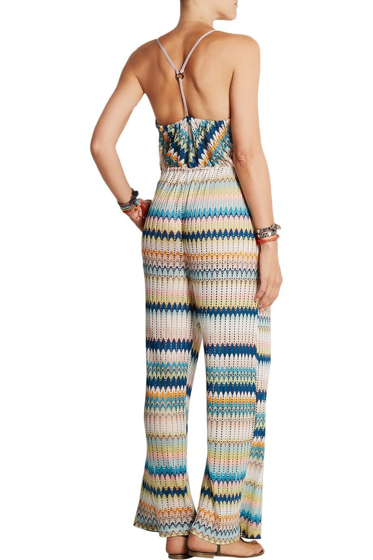 NEW Missoni Multicolor Signature Crochet Knit Wide Leg Jumpsuit Overall ...