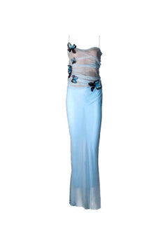 Iconic Dolce & Gabbana 1998 Pale Blue Silk Corset Butterfly Evening Gown Dress