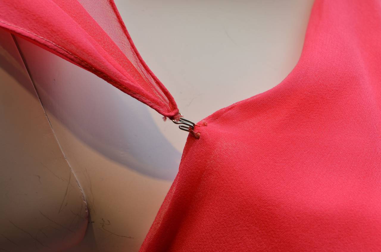 Women's Vintage Halston Fuchsia Chiffon One-Shoulder Bias Cut Dress