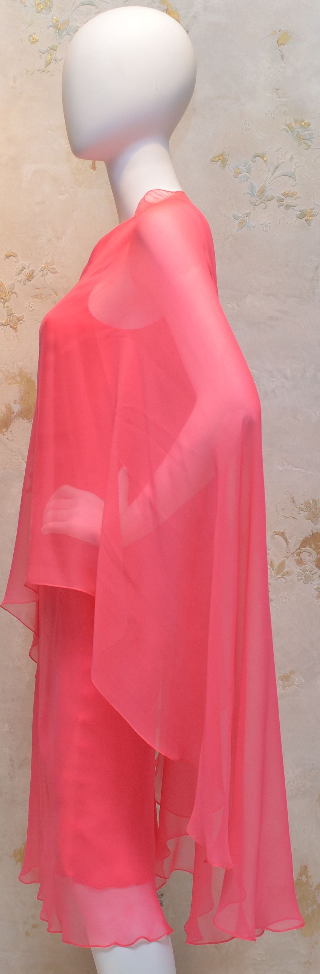 Pink Vintage Halston Fuchsia Chiffon One-Shoulder Bias Cut Dress