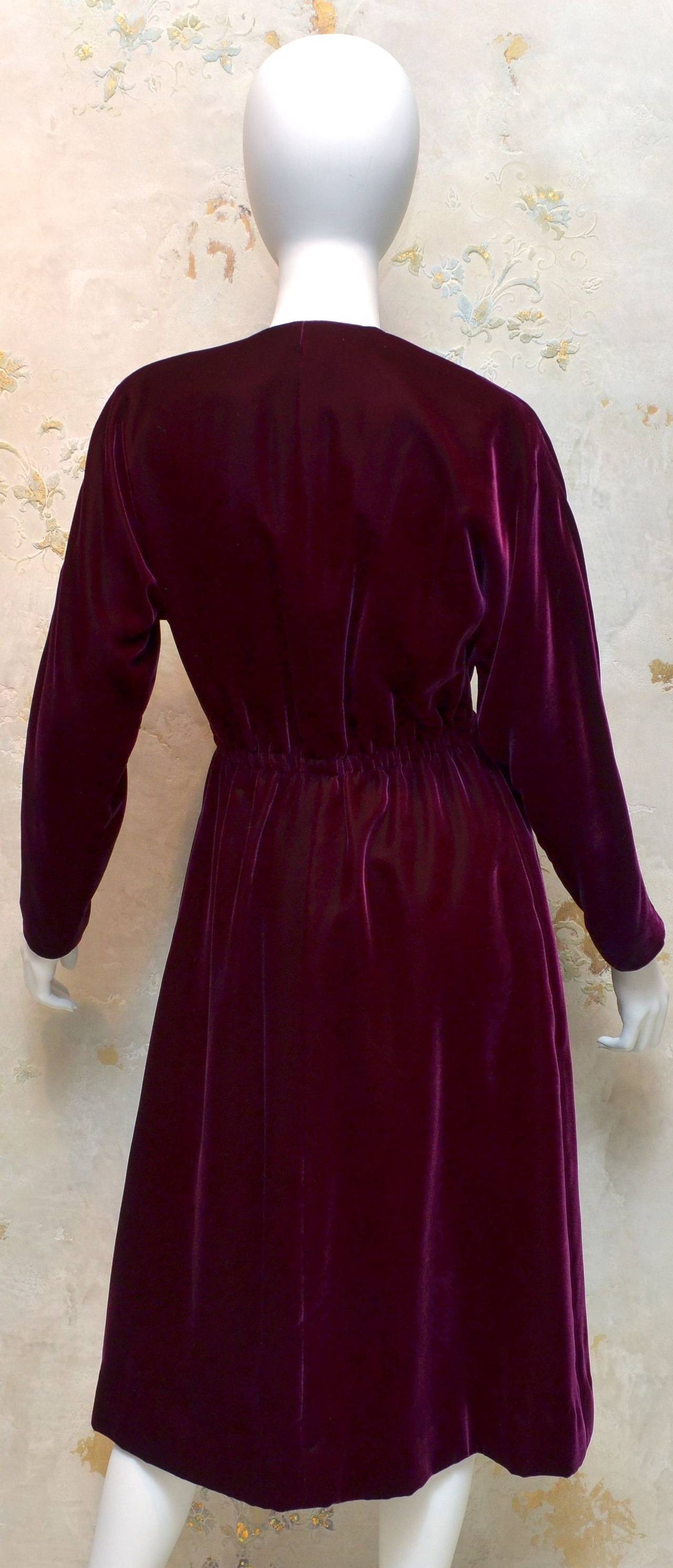 Black Halston 1970's Maroon Burgundy Velvet Wrap Dress