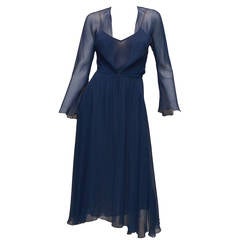 Vintage Halston Navy Blue Chiffon Slip Dress 9