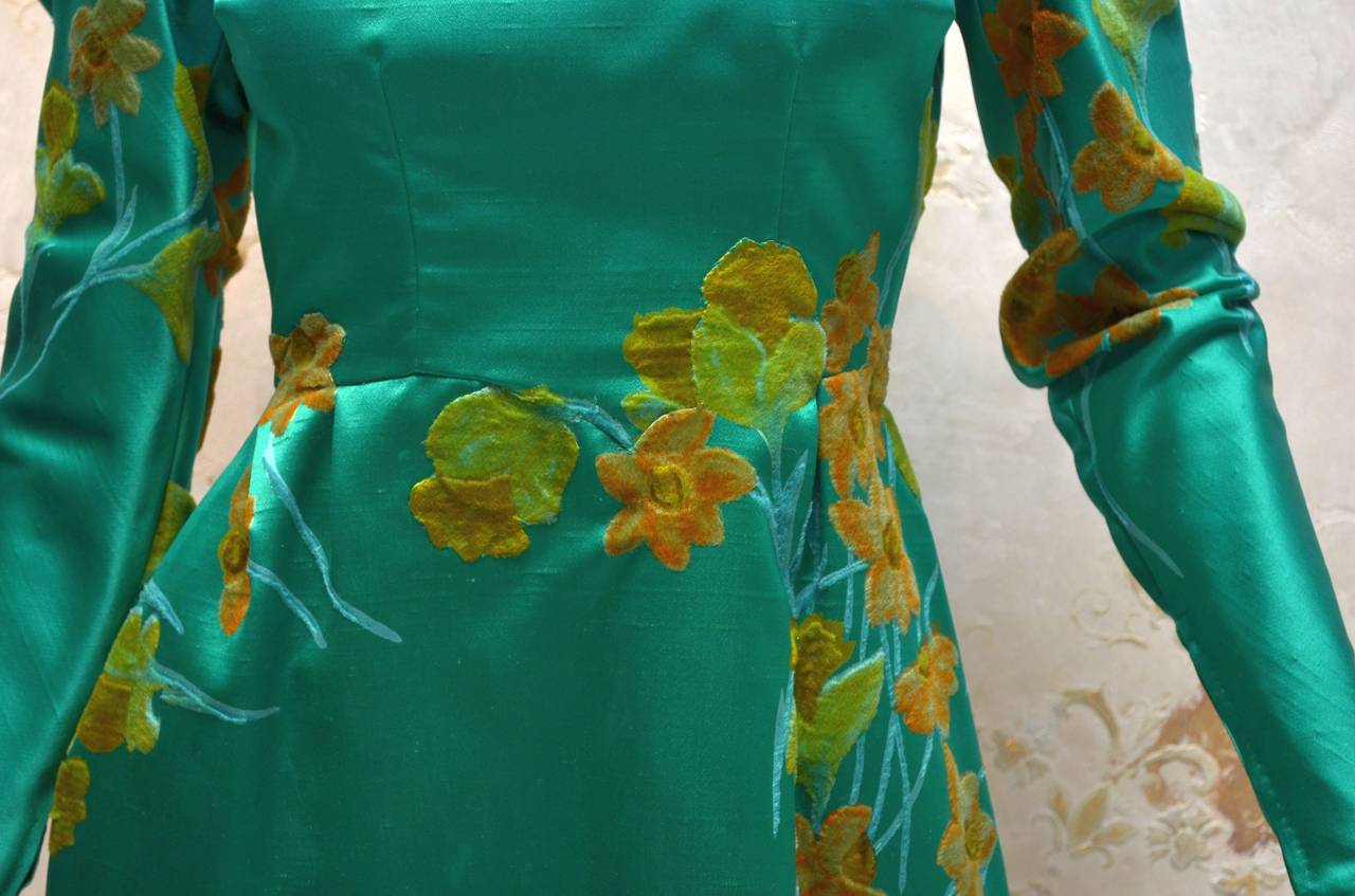 Women's 1960's Nettie Rosenstein New York Emerald Green Floral Dress