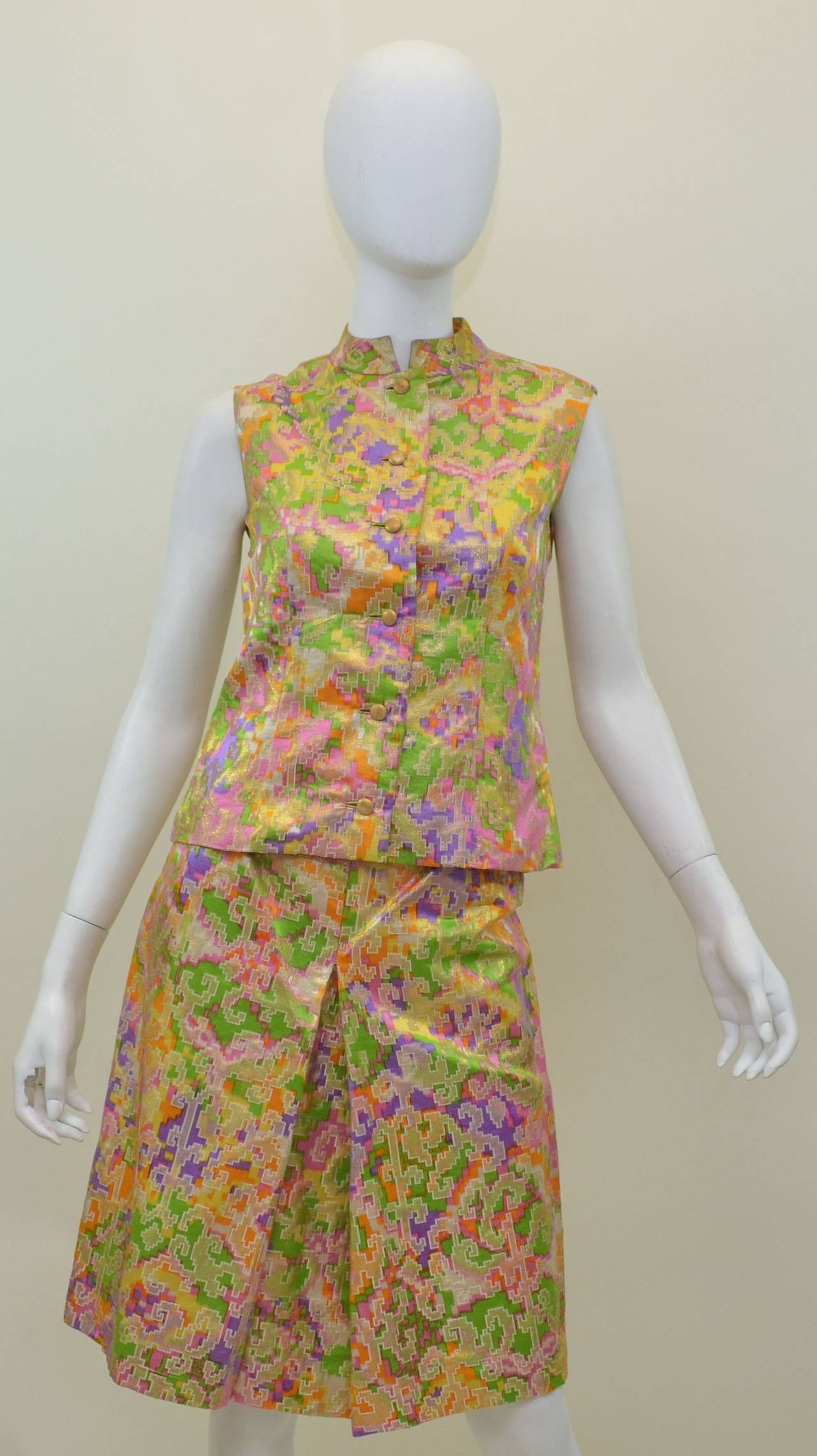 1960s Christian Dior Silk Brocade 3 Piece Suit In Excellent Condition In Carmel, CA