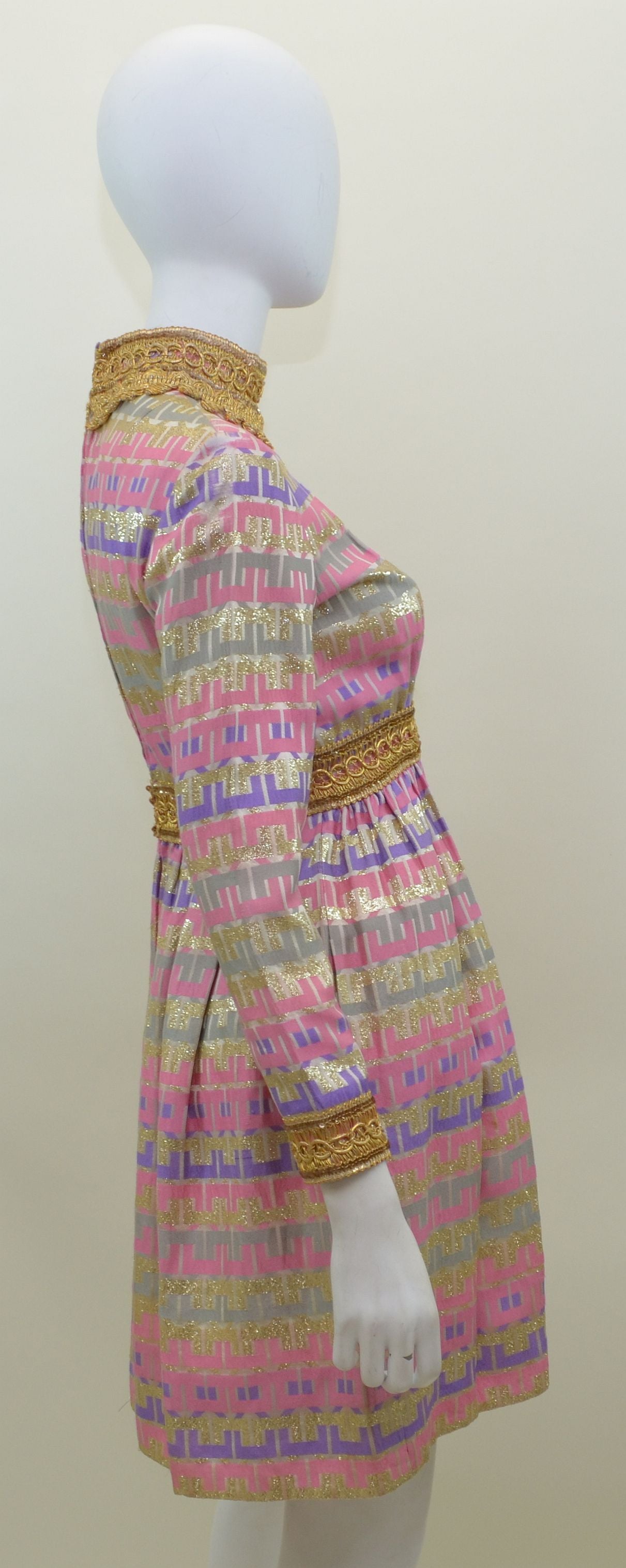 1960s Oscar de la Renta Brocade Sequin Empire Dress In Good Condition In Carmel, CA