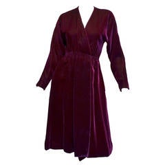 Halston 1970's Maroon Burgundy Velvet Wrap Dress