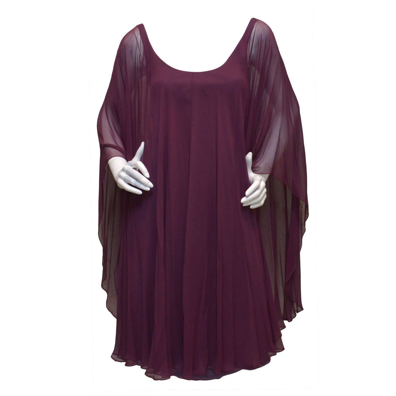 Halston Vintage Jersey Chiffon Maroon Burgundy Dress at 1stDibs