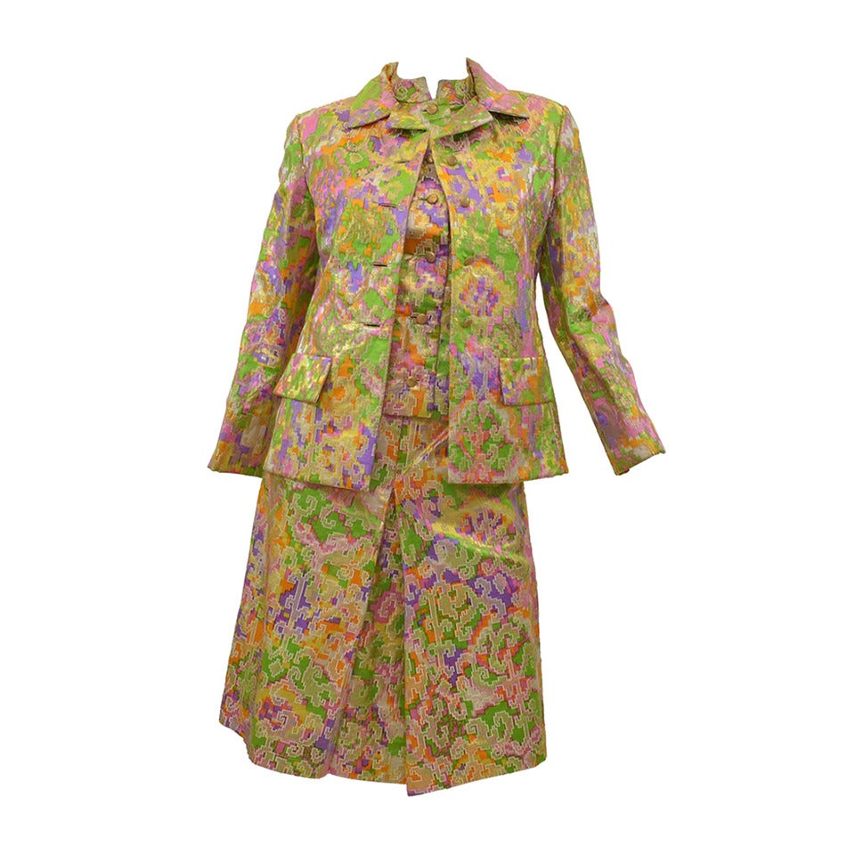 1960s Christian Dior Silk Brocade 3 Piece Suit