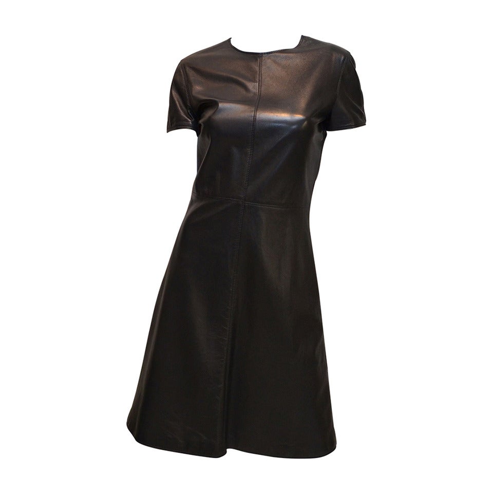 Vintage Gianni Versace Black Soft Leather Short Sleeve Dress