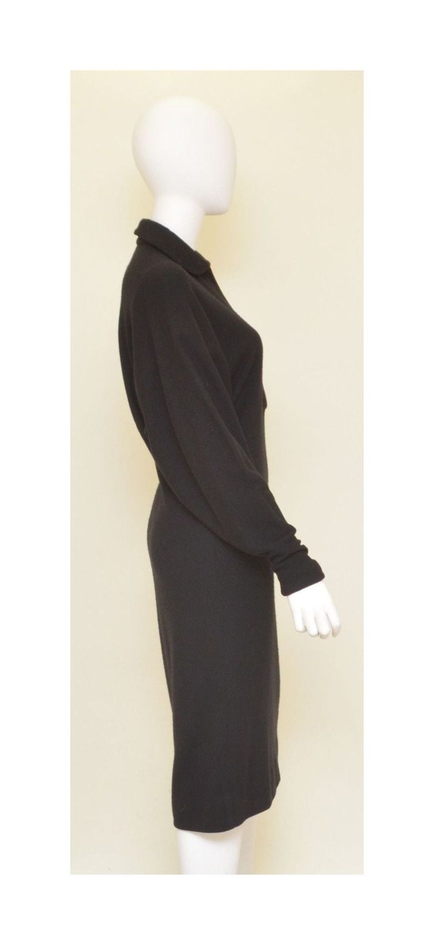 Halston Black Cashmere Knit Collared Longsleeve Dress In Good Condition In Carmel, CA