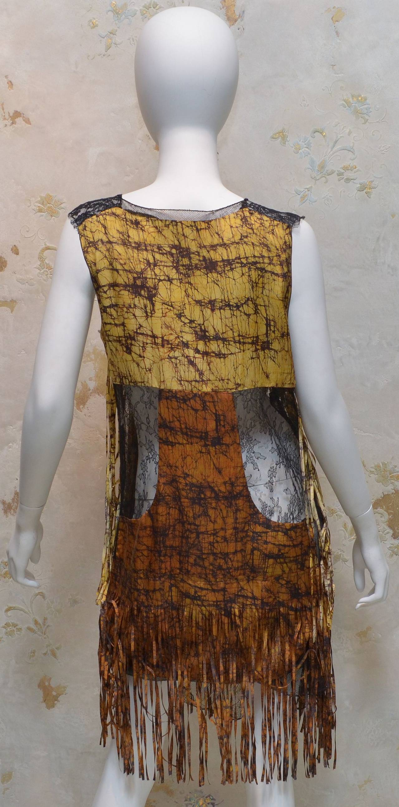 Bottega Veneta Fall 2011 Brown Yellow Stained Glass Fringe Lace Dress