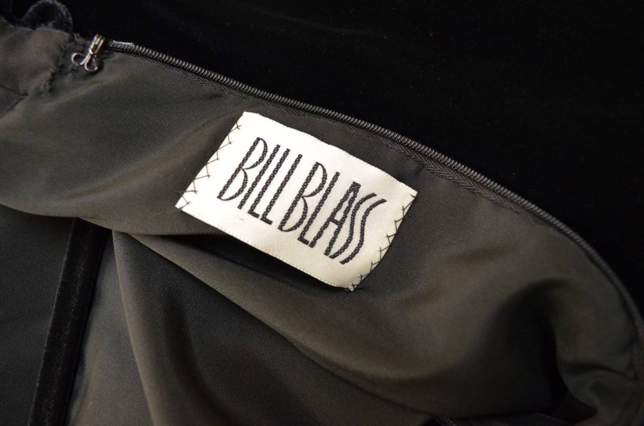 Bill Blass Black Velvet Column Gown Dress Sequin Beaded Rococo Sleeves Vintage 4