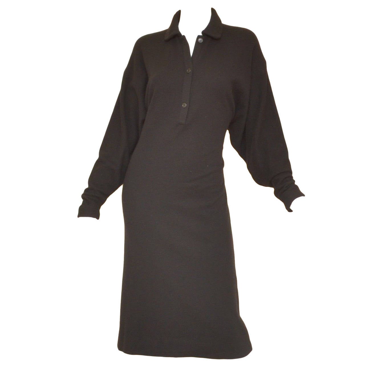 Halston Black Cashmere Knit Collared Longsleeve Dress
