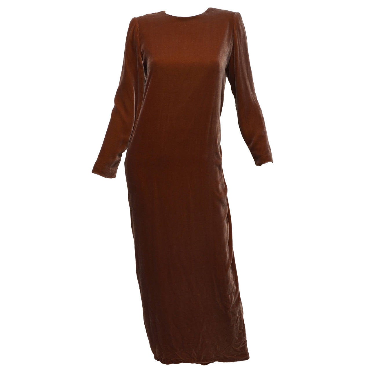 Vintage Oscar de la Renta Brown Velvet Ruched Draped Back Column Gown Dress