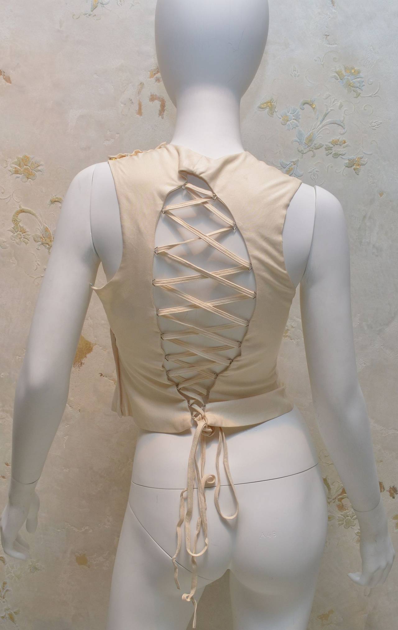 Brown 2002 Gianni Versace Cream Laced Back Blouse