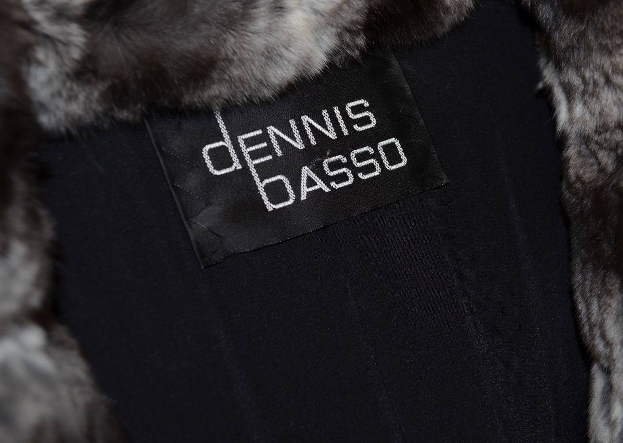 Dennis Basso Black Sheared Mink with Chinchilla Trim Long Coat In Excellent Condition In Carmel, CA