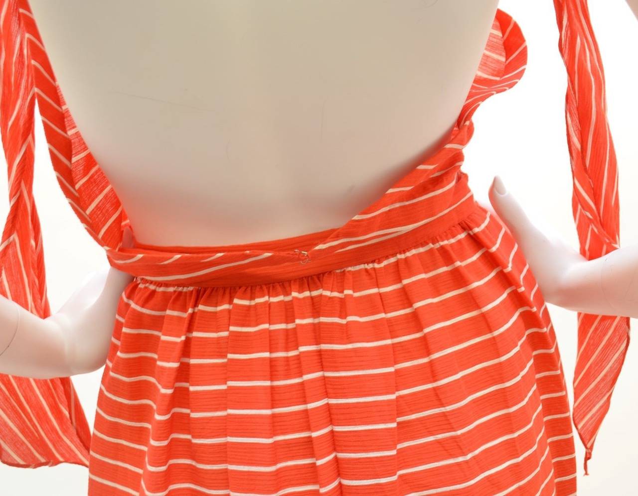 Halston Vintage 1970's Red White Horizontal Stripe Midriff Crop Top & Skirt S 2