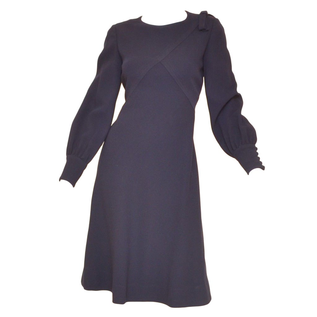 1970's Pierre Cardin Mod Structured Wool Navy Blue A Line Dress