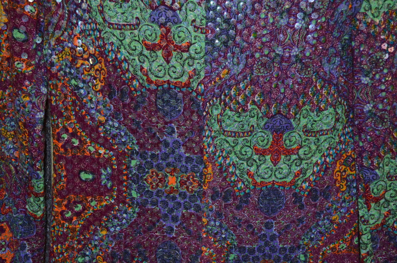 1970's Malcom Star Multi Color Sequin Print Column Gown Dress 2