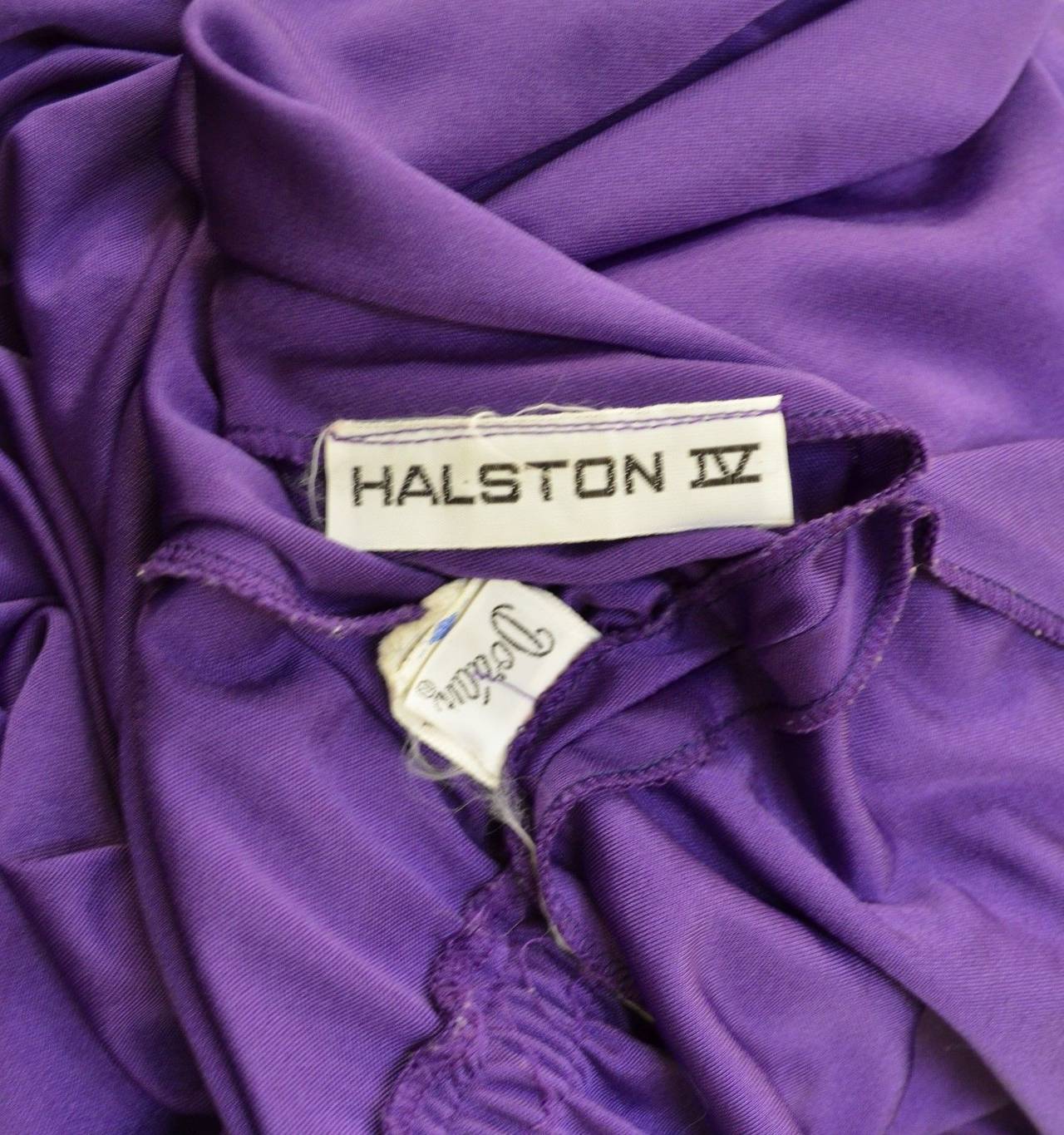 1970's Vintage Halston IV Dorian Purple Waist Tie V Neck Jumpsuit In Good Condition In Carmel, CA