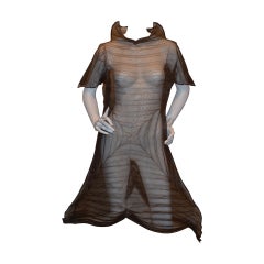 Issey Miyake Brown Pleated Origami Polyester A-line Dress