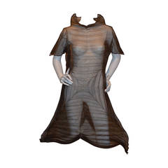 Issey Miyake Brown Pleated Origami Polyester A-line Dress 12