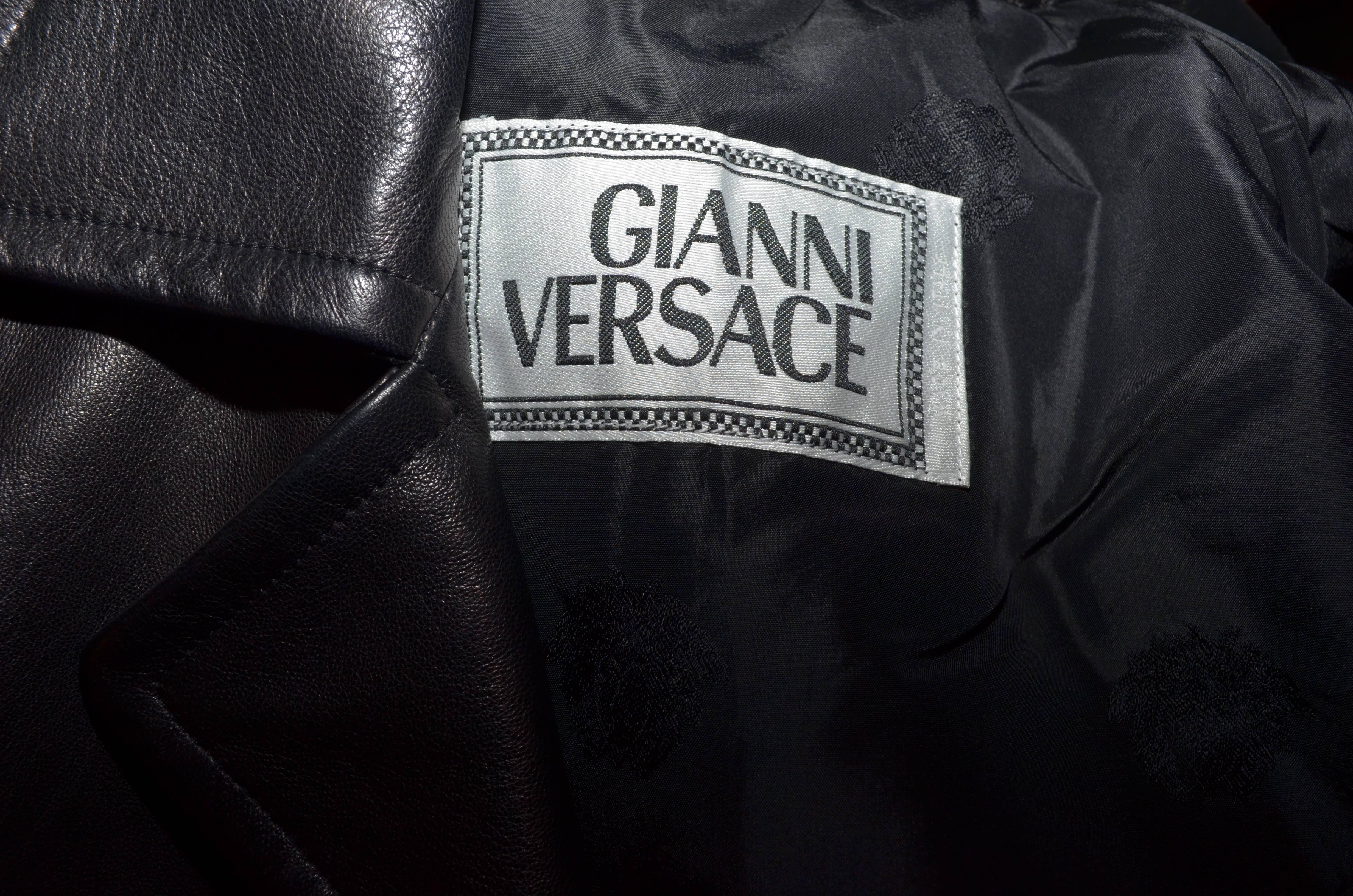 Gianni Versace Leather Pea Coat with Medusa Buttons 1