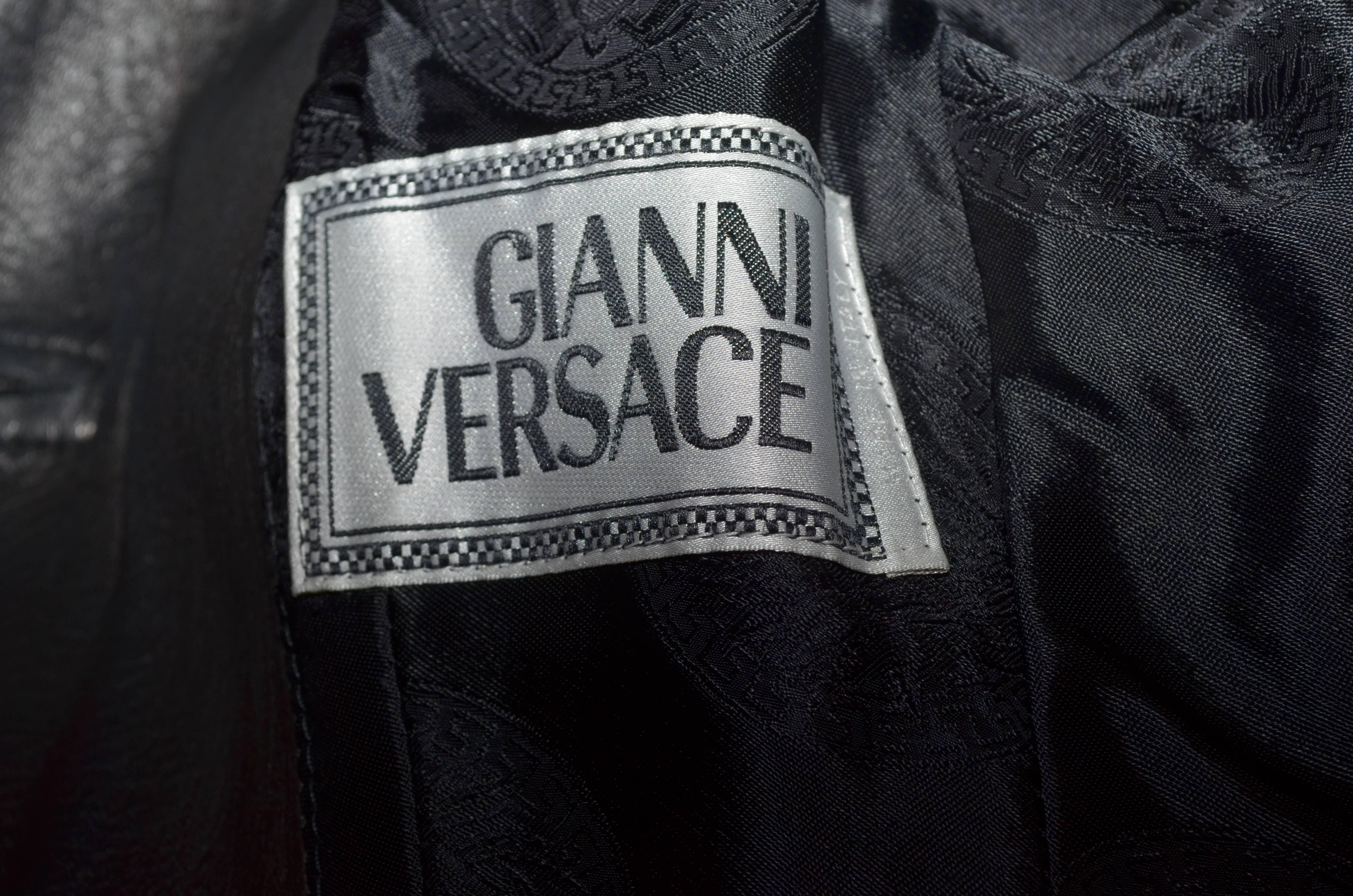 Black Gianni Versace Vintage Leather Medusa Button Jacket