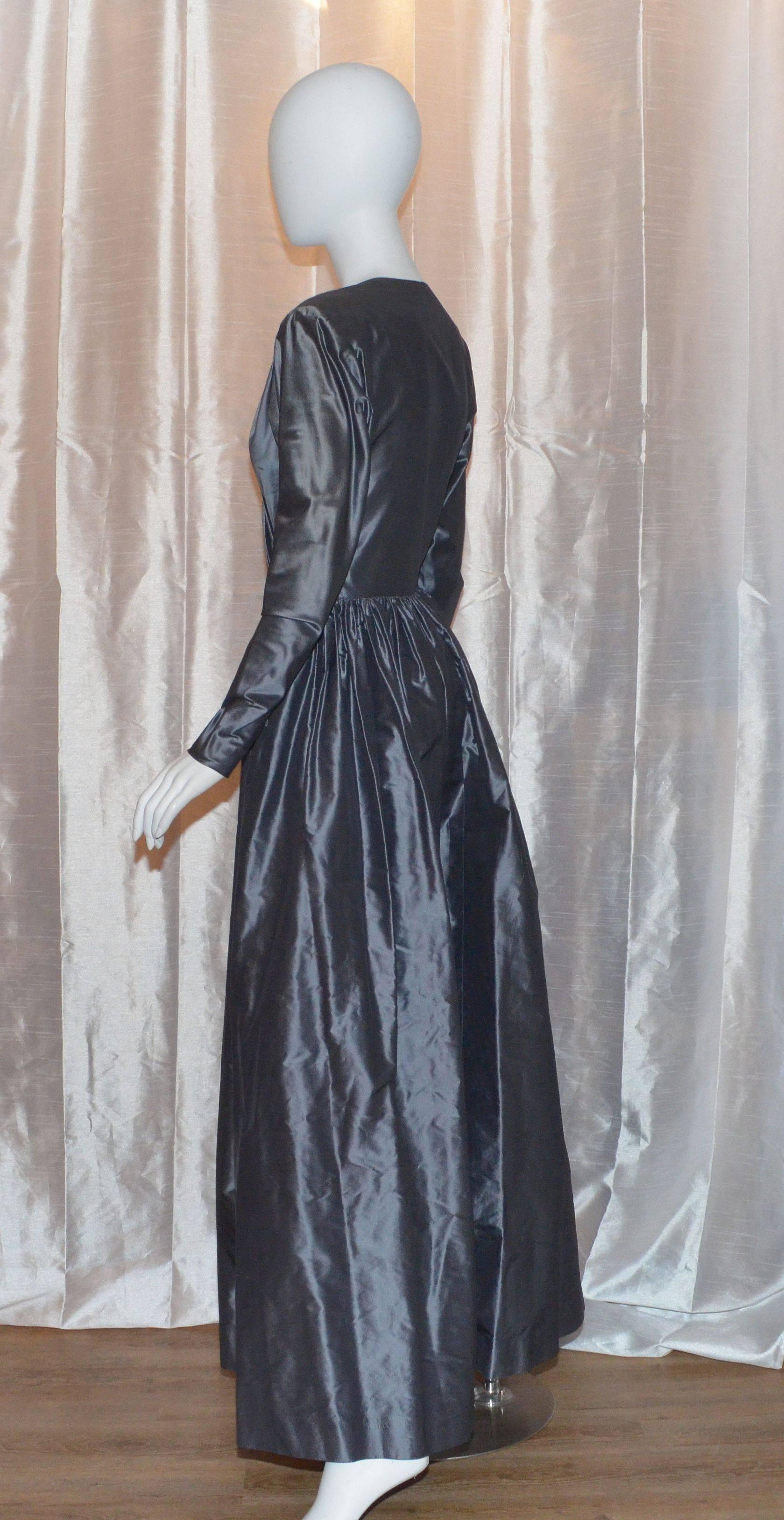 Black Yves Saint Laurent Silk Taffeta Longsleeve Gown