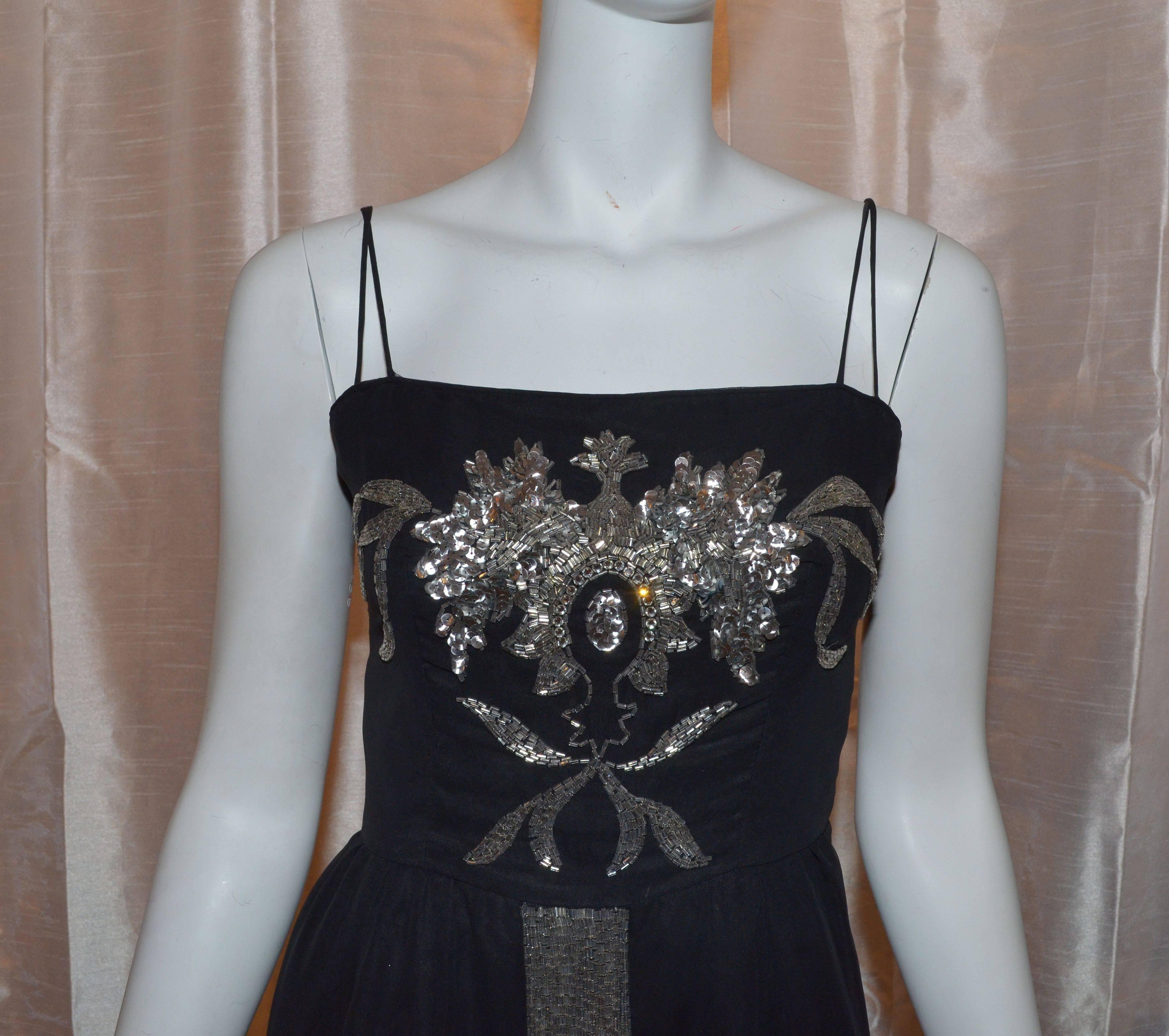 Michael Novarese Black Silver Bead/Sequin Vintage Dress with Cover-Up 4