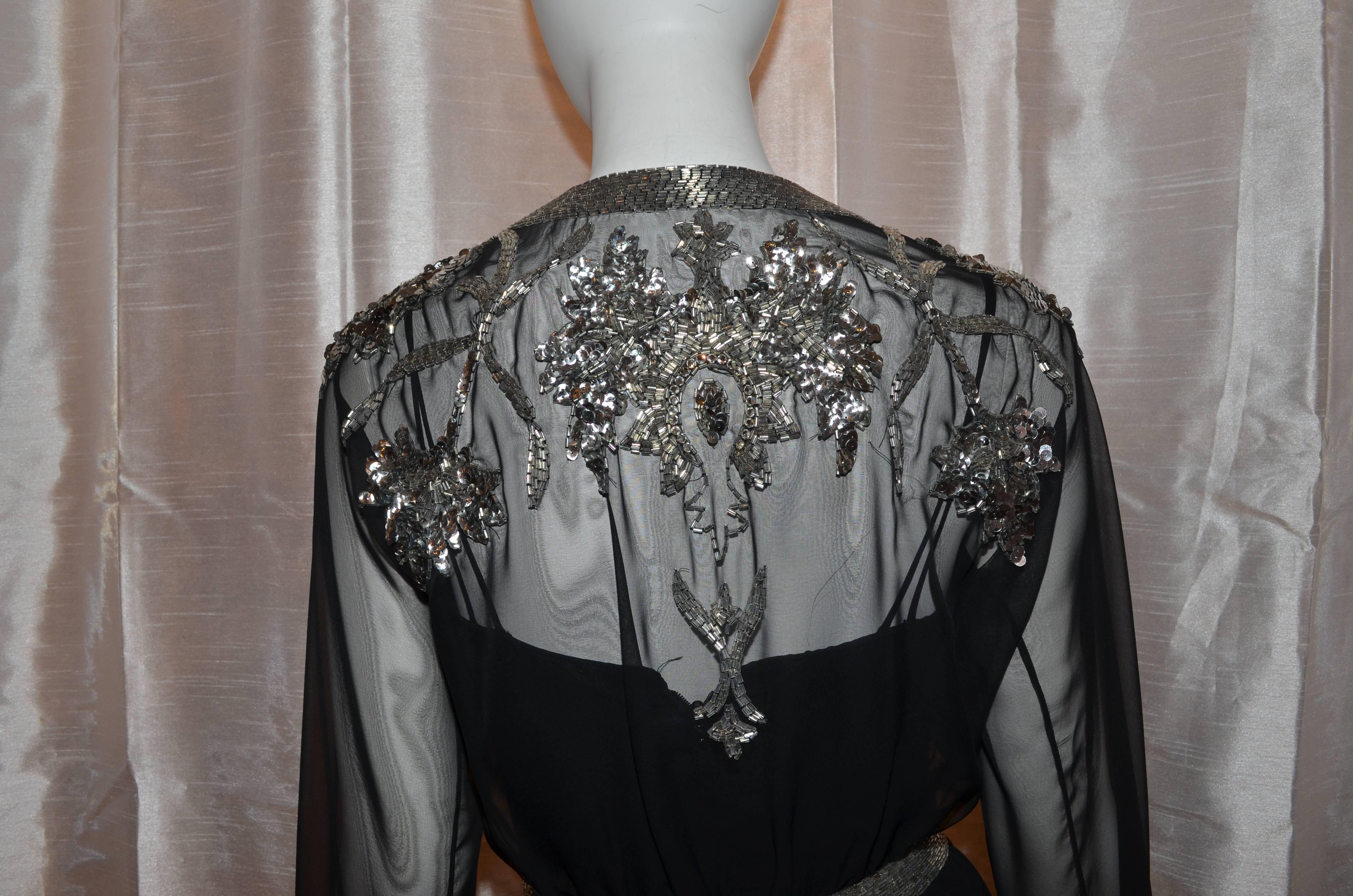 Michael Novarese Black Silver Bead/Sequin Vintage Dress with Cover-Up 3