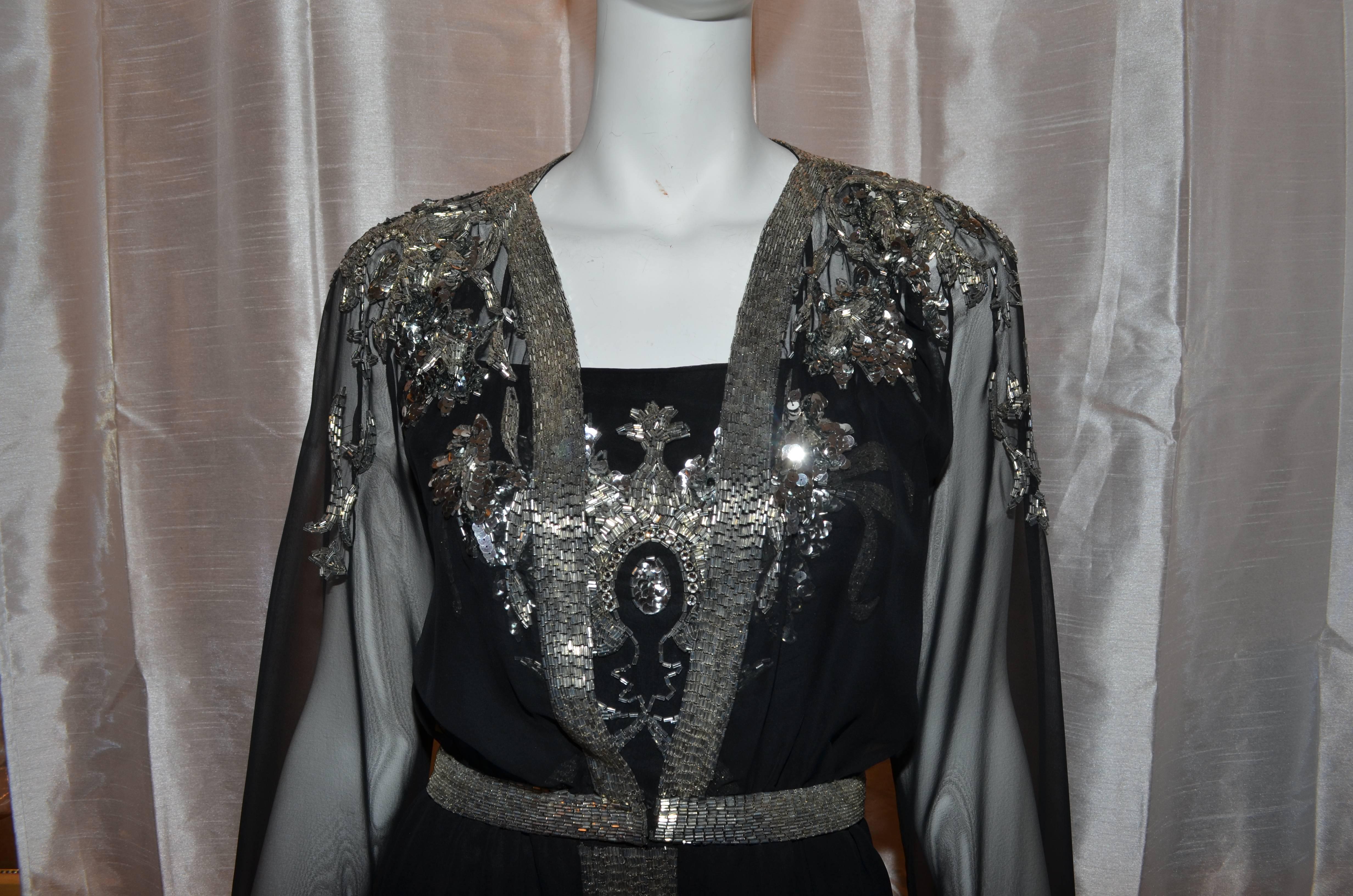 Michael Novarese Black Silver Bead/Sequin Vintage Dress with Cover-Up 2