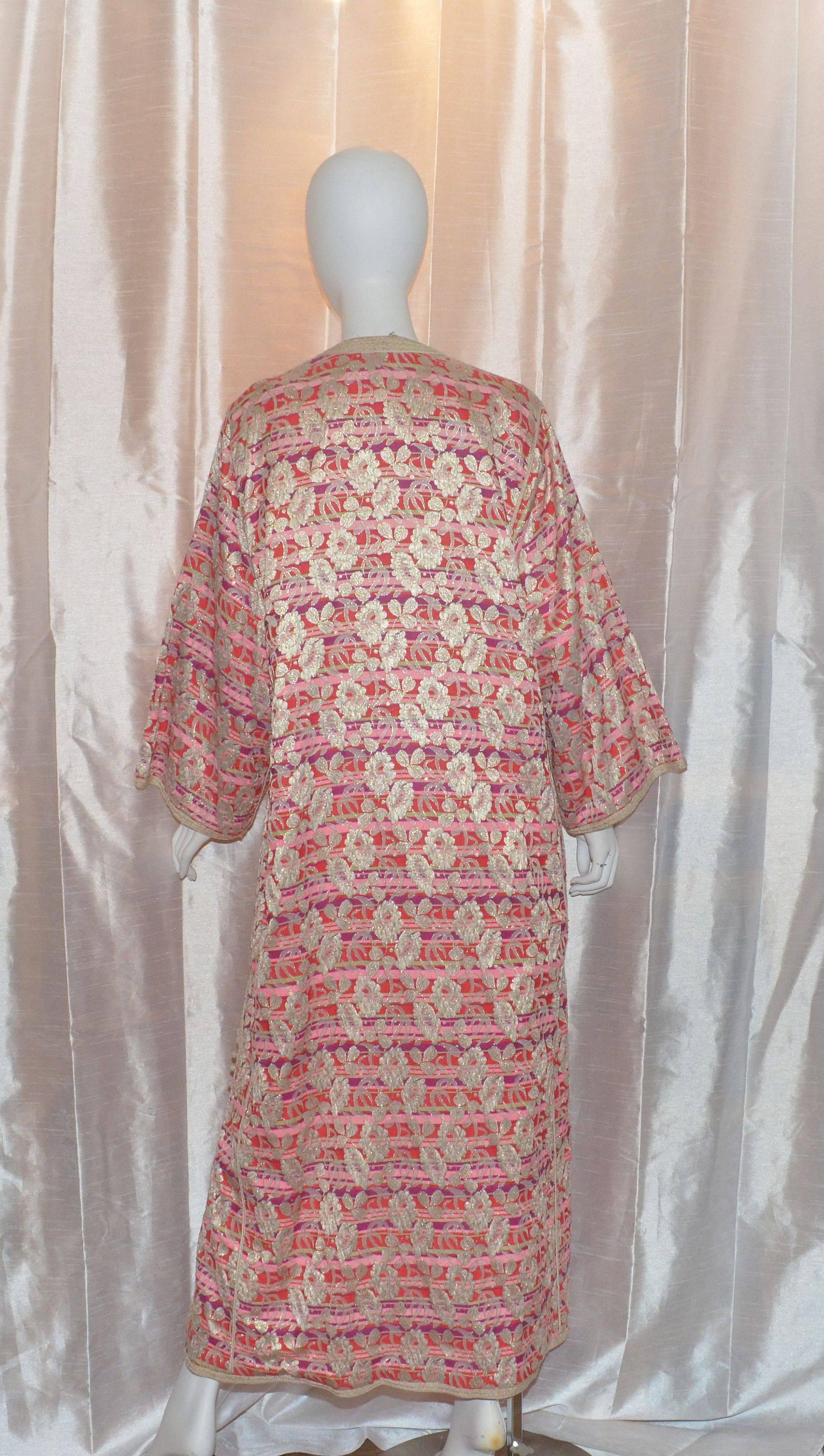 Brown Vintage Moroccan 1960's Lame Floral Embroidered Caftan Dress