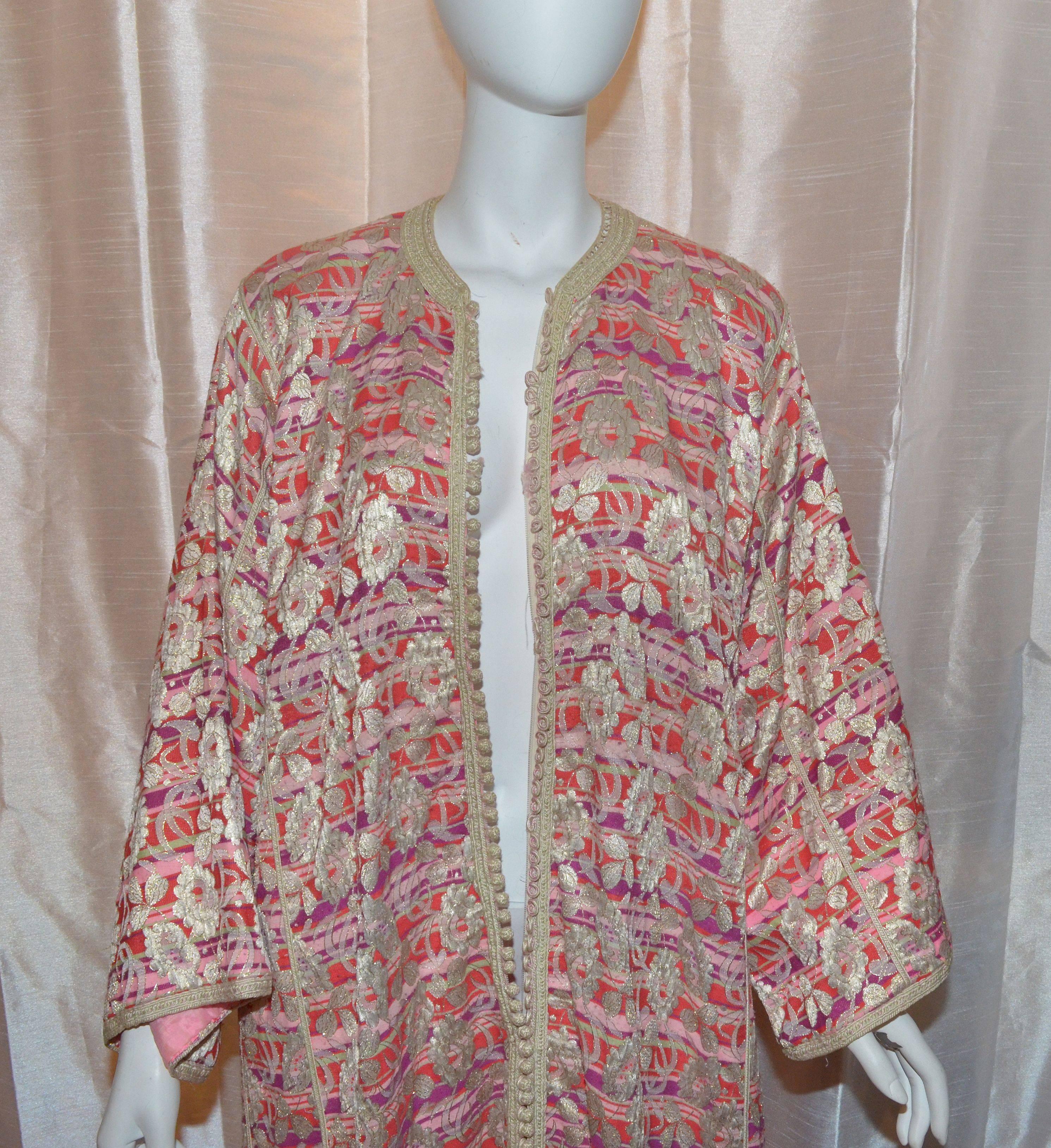 Vintage Moroccan 1960's Lame Floral Embroidered Caftan Dress In Good Condition In Carmel, CA