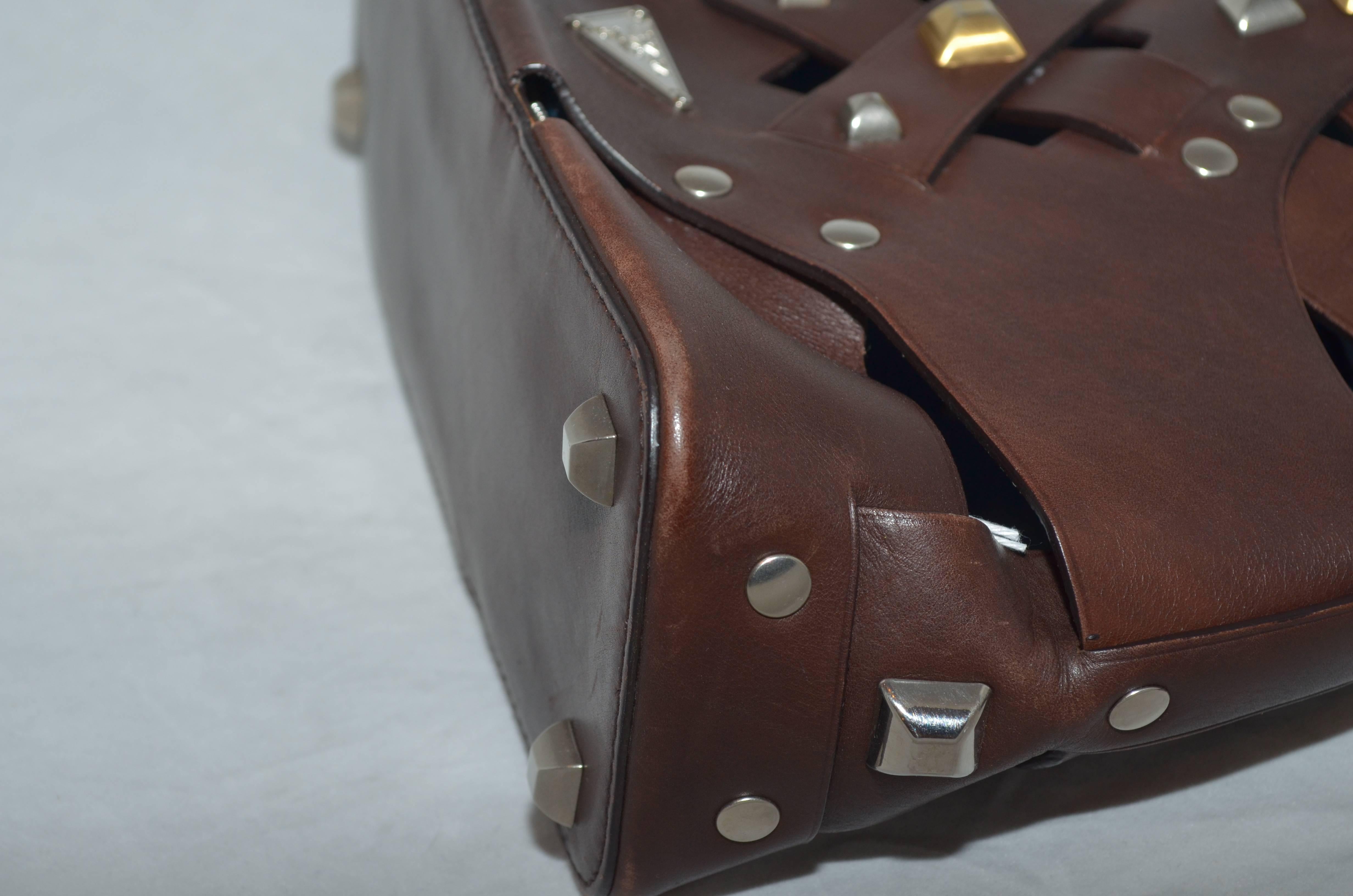 Prada Woven Leather Studded Cutout Mini Handbag 1