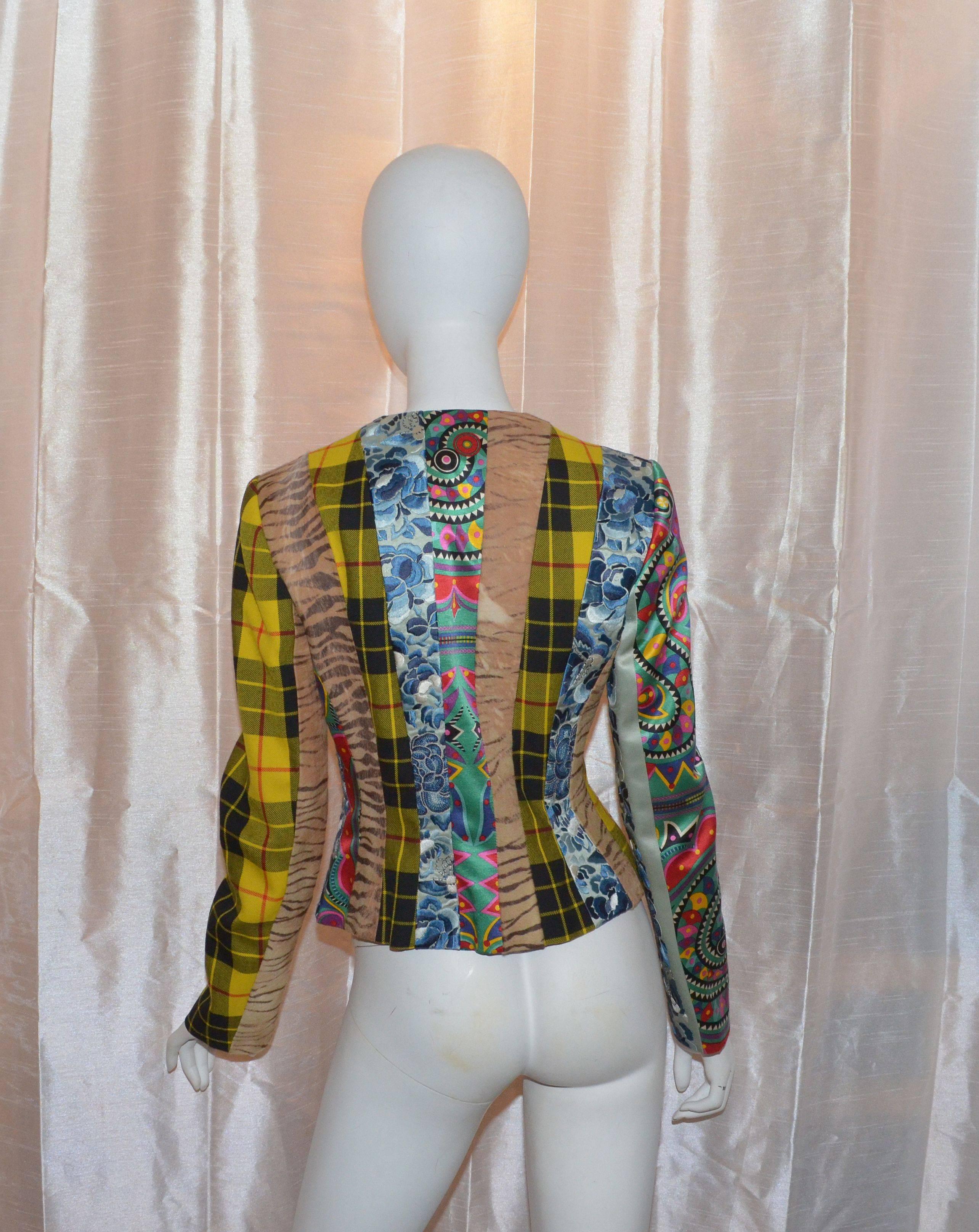 Women's or Men's John Galliano Patchwork Plaid Zip Jacket