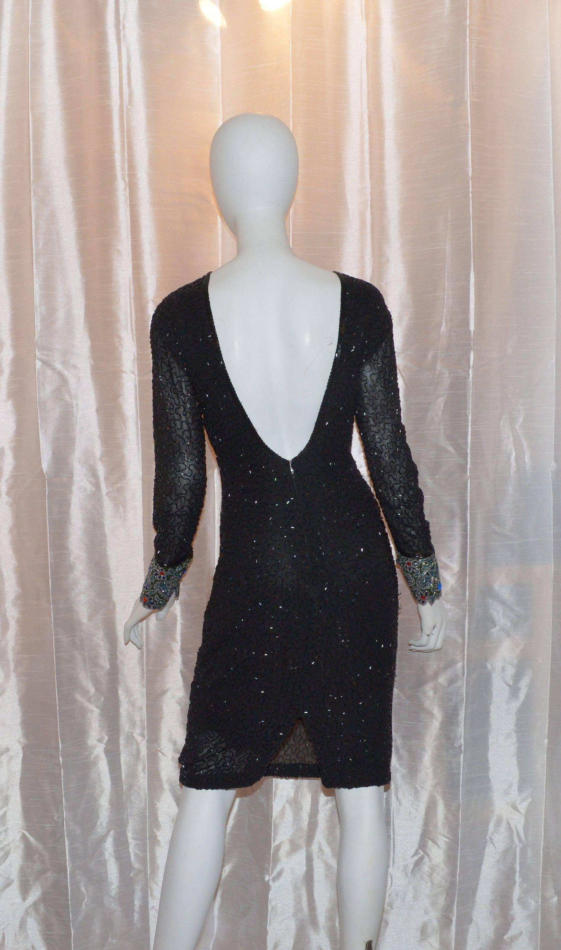 Naeem Khan Open Back Beaded Coacktail Dress In Excellent Condition In Carmel, CA